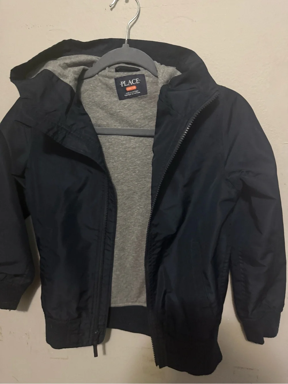 The Children's Place Navy Hooded Windbreaker with Gray Lining